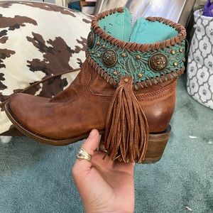 Corral Cognac/Turquoise Conchos Ankle Boot